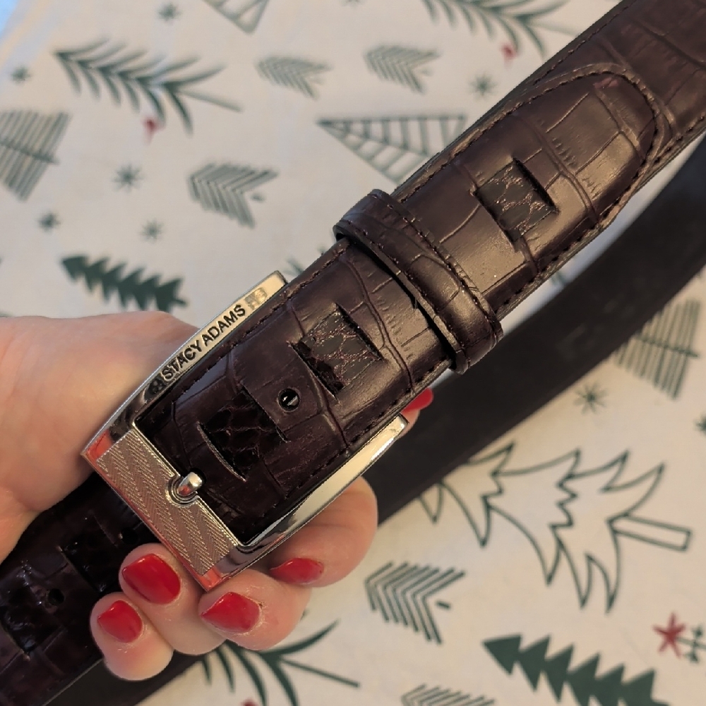 Stacy Adams Dark Brown Crocodile-Embossed Belt Leather